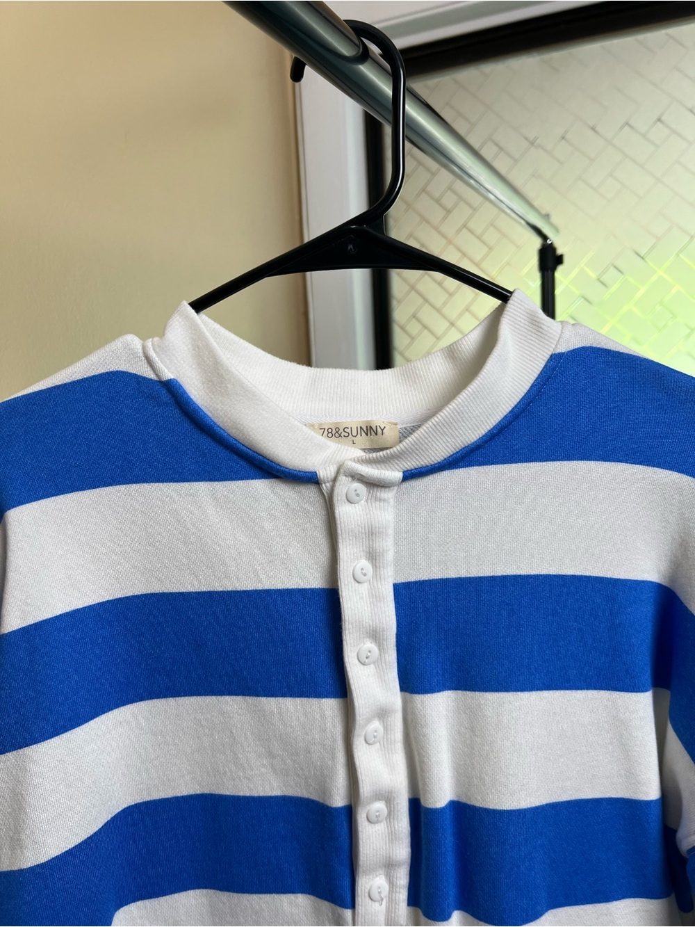 78&SUNNY Blue and White Striped Button-Front Sweatshirt